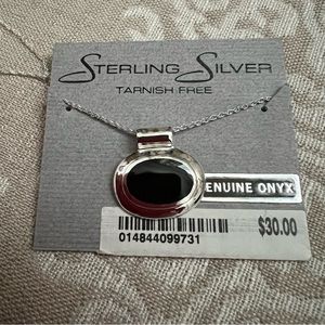 NWT Sterling Silver Necklace with Genuine Onyx Pendant